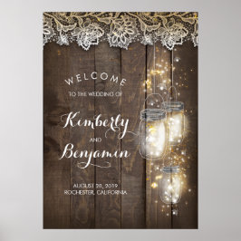 Mason Jar Lights Rustic Wedding Welcome Sign Poster