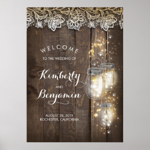 Mason Jar Lights Rustic Wedding Welcome Sign Poster