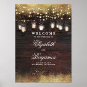 Mason Jar Lights Rustic Wedding Welcome Sign Poster (Voorkant)