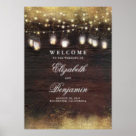 Mason Jar Lights Rustic Wedding Welcome Sign Poster