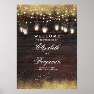 Mason Jar Lights Rustic Wedding Welcome Sign Poster