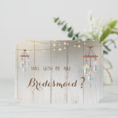 Mason Jar Lights Rustic, Wood Bridesmaid Kaart (Staand voorkant)