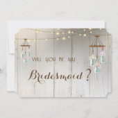 Mason Jar Lights Rustic, Wood Bridesmaid Kaart (Voorkant)