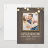 Mason Jar Lights Rustic Wood Foto Bewaar de datum Aankondigingskaart (Voorkant / Achterkant)