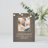 Mason Jar Lights Rustic Wood Foto Bewaar de datum Aankondigingskaart (Staand voorkant)