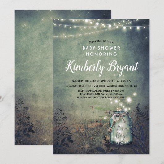 Mason Jar Lights Rustic Woodland Baby shower Kaart (Voorkant / Achterkant)