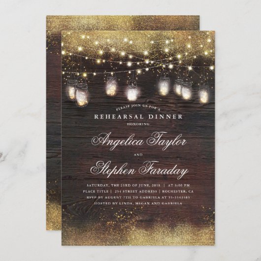 Mason Jar Lights Rustiek Hout Repetitie Diner Kaart (Voorkant / Achterkant)