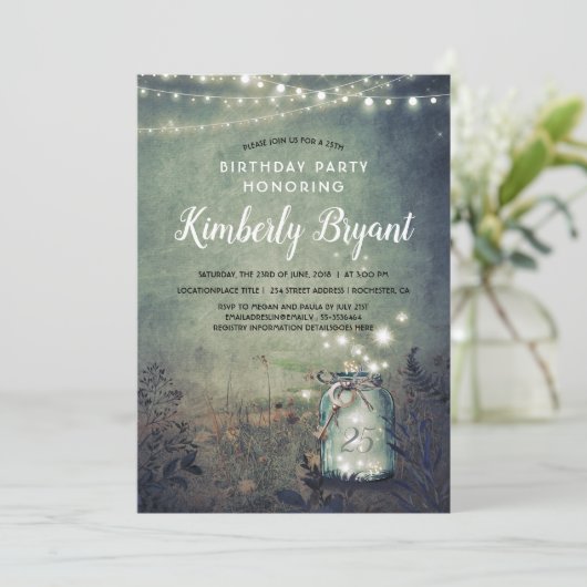 Mason Jar Lights Rustiek Woodland Verjaardagsfeest Kaart (Staand voorkant)