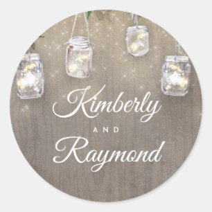 Mason Jar Lights Rustieke Bruiloft Ronde Sticker