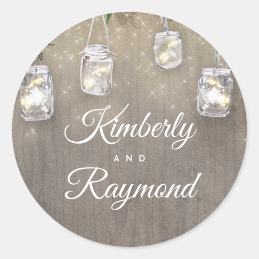 Mason Jar Lights Rustieke Bruiloft Ronde Sticker (Voorkant)