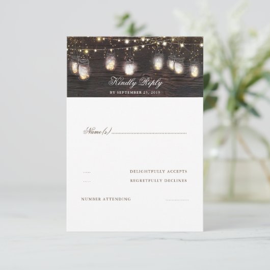 Mason Jar Lights Rustieke bruiloft RSVP (Staand voorkant)