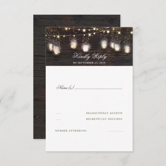 Mason Jar Lights Rustieke bruiloft RSVP (Voorkant / Achterkant)