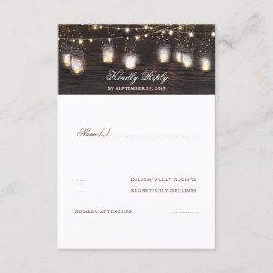 Mason Jar Lights Rustieke bruiloft RSVP Kaartje