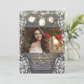 Mason Jar Lights Rustieke Foto Afstudeerfeest Kaart (Staand voorkant)