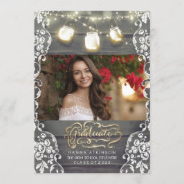 Mason Jar Lights Rustieke Foto Afstudeerfeest Kaart