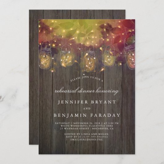 Mason Jar Lights Rustieke repetitie diner Kaart (Voorkant / Achterkant)