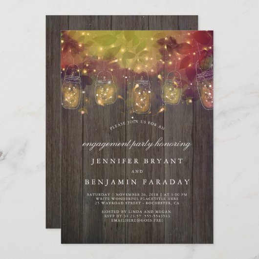 Mason Jar Lights Rustieke Verlovingsfeest Kaart (Voorkant / Achterkant)