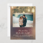 Mason Jar Lights Tree Rustic Photo Bewaar de datum Aankondigingskaart (Voorkant / Achterkant)