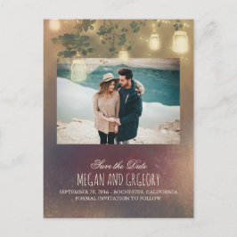 Mason Jar Lights Tree Rustic Photo Bewaar de datum Aankondigingskaart