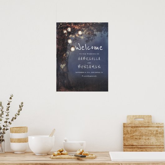 Mason Jar Lights Tree Weddenschap Welkomstteken Poster (Keuken)