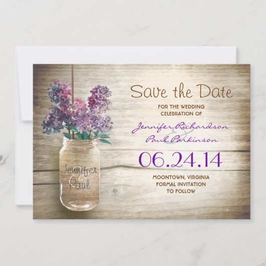Mason Jar & Lilas Sla de datum op Save The Date (Voorkant)