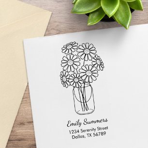 Mason Jar Madeliefjes Bloemen Adres Rubberstempel
