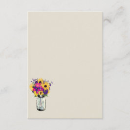 Mason Jar Margrieten en Zonnebloemen | Escortkaart Kaart
