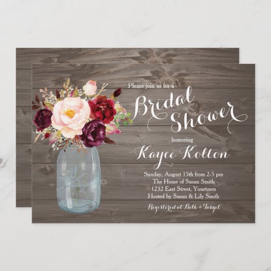 Mason Jar Marsala Bridal Shower Kaart (Voorkant / Achterkant)