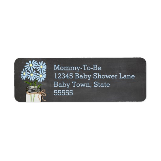 Mason Jar met Blauwe Bloemen Chalkboard Look Etiket (Voorkant)