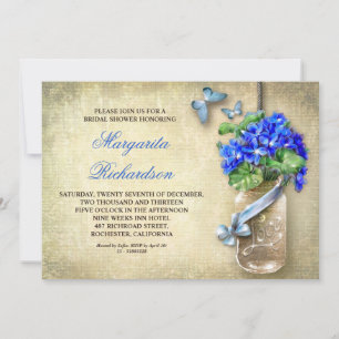 Mason Jar met Blauwe Bloemen-vrijgezellenfeest Uit Kaart