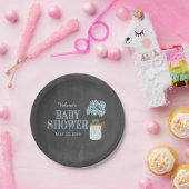 Mason Jar met Bloemen  Blauw Typografie Papieren Bordje (Feest)