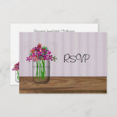Mason Jar Met Bloemen Bruiloftsreceptie RSVP Kaart (Voorkant / Achterkant)