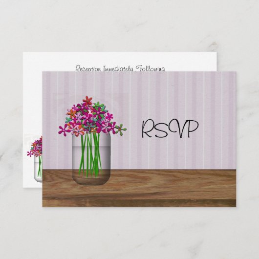 Mason Jar Met Bloemen Bruiloftsreceptie RSVP Kaart (Voorkant / Achterkant)