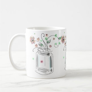 Mason Jar met Bloemen Moderne Schattigee Doodle Ar Koffiemok
