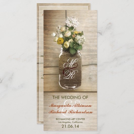 Mason Jar met bloemen rustieke bruiloft programma' Programmakaart (Voorkant / Achterkant)