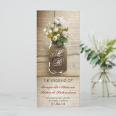 Mason Jar met bloemen rustieke bruiloft programma' Programmakaart (Staand voorkant)