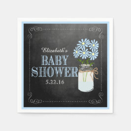 Mason Jar met Blue Flowers Baby shower Servetten