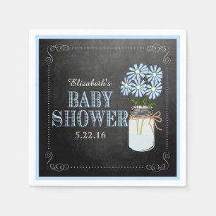 Mason Jar met Blue Flowers Baby shower Servetten
