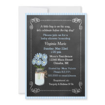 Mason Jar met Blue Flowers Country Baby shower