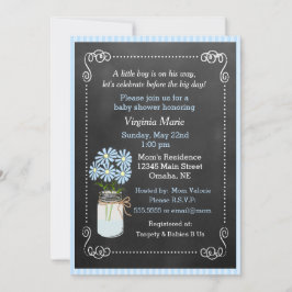 Mason Jar met Blue Flowers Country Baby shower Kaart