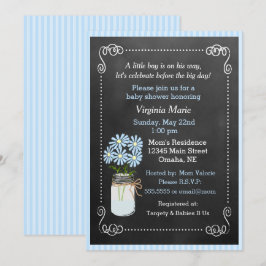 Mason Jar met Blue Flowers Country Baby shower Kaart
