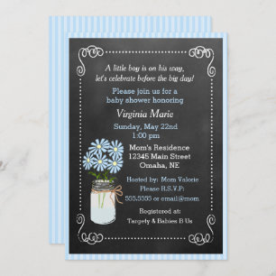 Mason Jar met Blue Flowers Country Baby shower Kaart