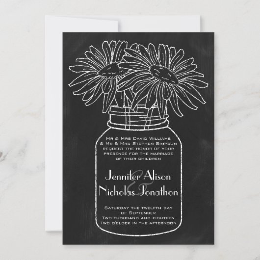 Mason Jar met Daisies op Chalkboard bruiloft Kaart (Voorkant)