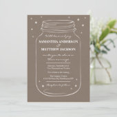 Mason Jar met Fireflies Wedding Invitation Linen Kaart (Staand voorkant)