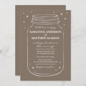 Mason Jar met Fireflies Wedding Invitation Linen Kaart (Voorkant / Achterkant)