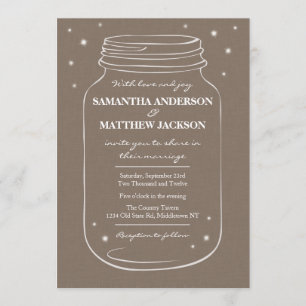 Mason Jar met Fireflies Wedding Invitation Linen Kaart