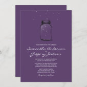 Mason Jar met Fireflies Wedding Paars Kaart (Voorkant / Achterkant)