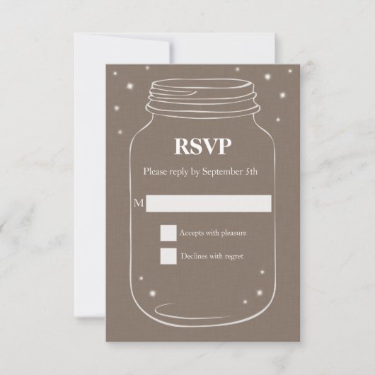 Mason Jar met Fireflies Wedding RSVP Linen (Voorkant)