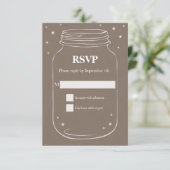 Mason Jar met Fireflies Wedding RSVP Linen Kaartje (Staand voorkant)