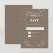 Mason Jar met Fireflies Wedding RSVP Linen Kaartje (Voorkant / Achterkant)